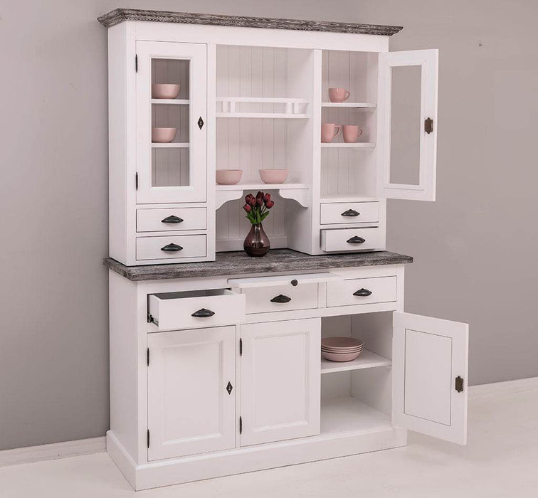 Küchen- und Buffetschrank aus Massivholz im Landhausstil - Eichenakzente -