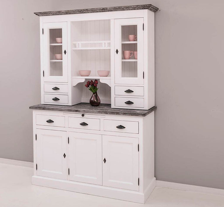 Küchen- und Buffetschrank aus Massivholz im Landhausstil - Eichenakzente -