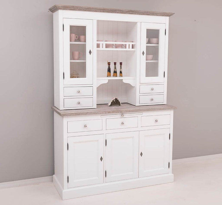 Küchen- und Buffetschrank aus Massivholz im Landhausstil - Eichenakzente -