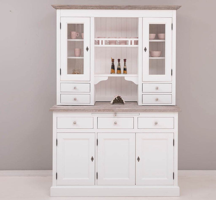 Küchen- und Buffetschrank aus Massivholz im Landhausstil - Eichenakzente -