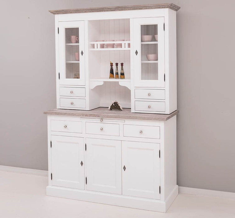 Küchen- und Buffetschrank aus Massivholz im Landhausstil - Eichenakzente -