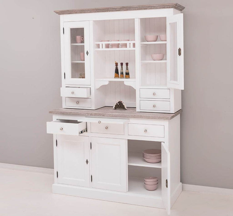 Küchen- und Buffetschrank aus Massivholz im Landhausstil - Eichenakzente -