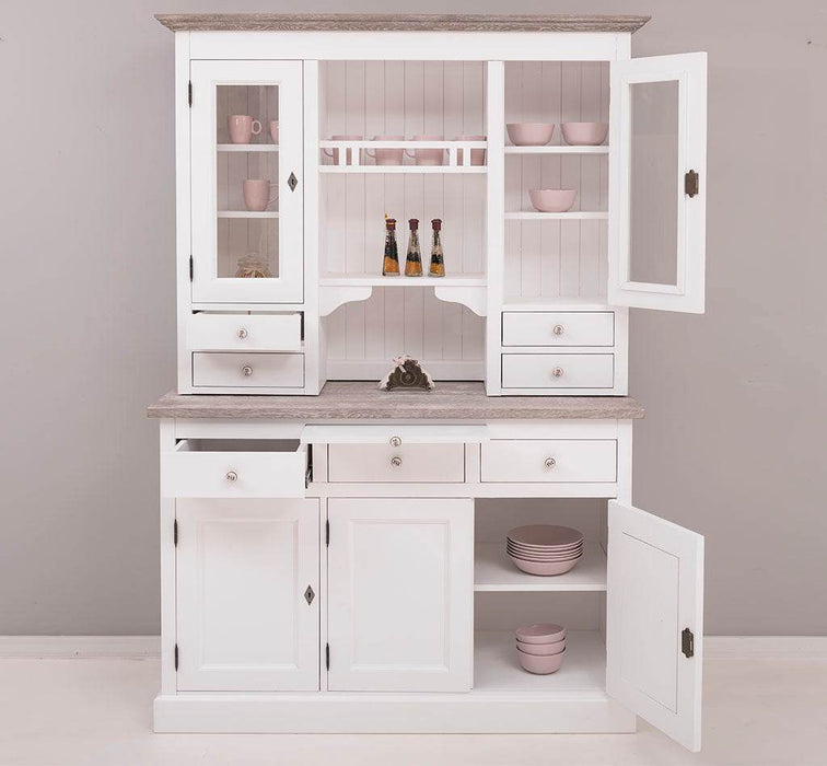 Küchen- und Buffetschrank aus Massivholz im Landhausstil - Eichenakzente -