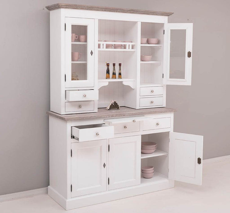 Küchen- und Buffetschrank aus Massivholz im Landhausstil - Eichenakzente -