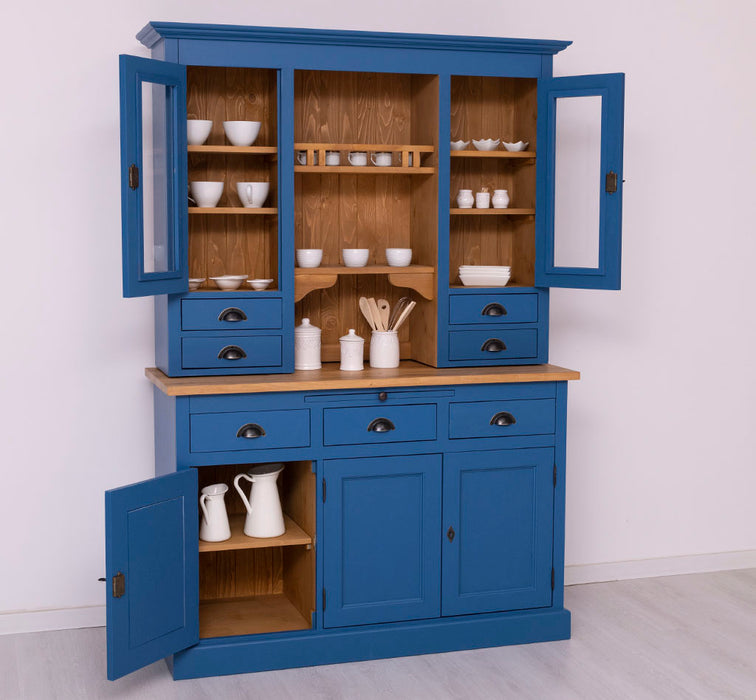 Küchen- und Buffetschrank aus Massivholz im Landhausstil - Gebürstet | Blau