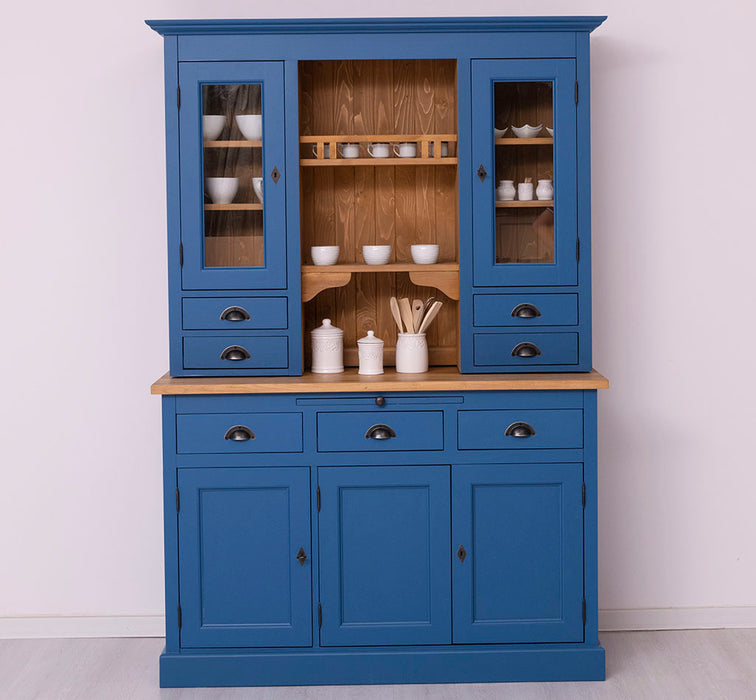 Küchen- und Buffetschrank aus Massivholz im Landhausstil - Gebürstet | Blau