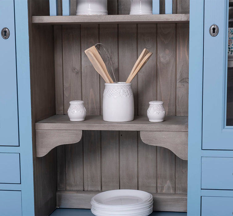Küchen- und Buffetschrank aus Massivholz im Landhausstil - Gebürstet | Blau