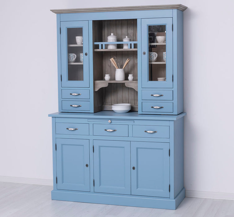 Küchen- und Buffetschrank aus Massivholz im Landhausstil - Gebürstet | Blau