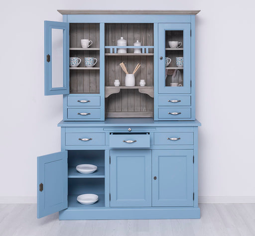 Küchen- und Buffetschrank aus Massivholz im Landhausstil - Gebürstet | Blau