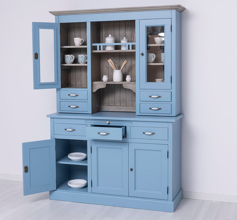 Küchen- und Buffetschrank aus Massivholz im Landhausstil - Gebürstet | Blau