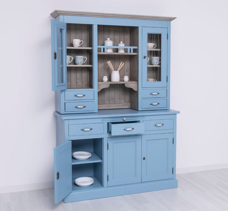 Küchen- und Buffetschrank aus Massivholz im Landhausstil - Gebürstet | Blau