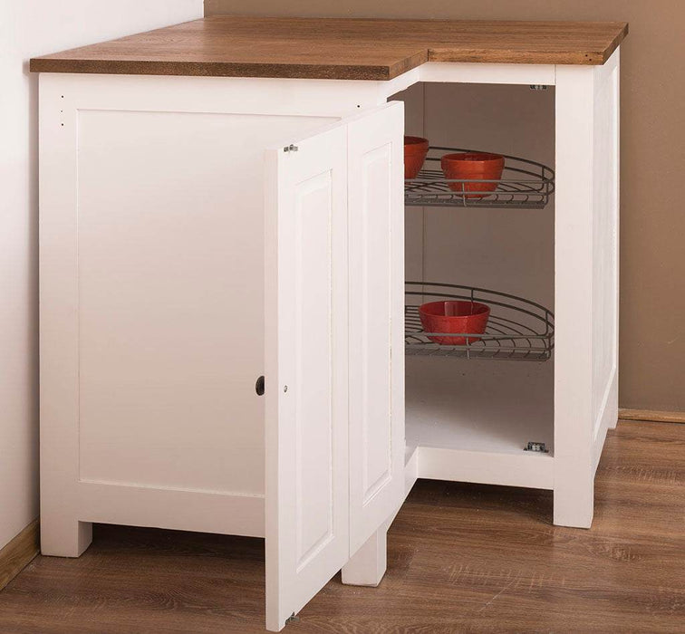 Kücheneckschrank mit Eichenarbeitsplatte - Eckrondell für Pfannen und Töpfe - Eckschrank -