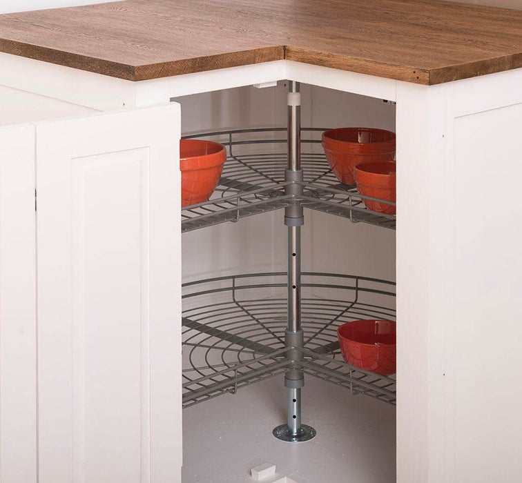 Kücheneckschrank mit Eichenarbeitsplatte - Eckrondell für Pfannen und Töpfe - Eckschrank -