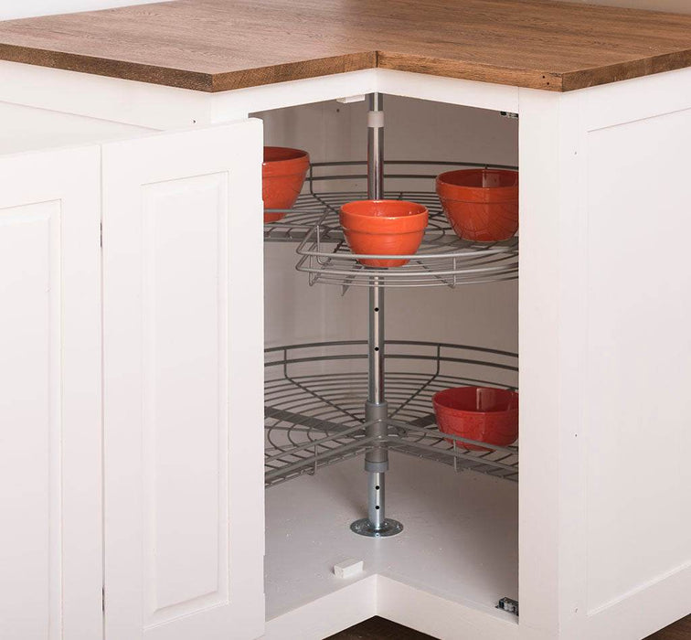 Kücheneckschrank mit Eichenarbeitsplatte - Eckrondell für Pfannen und Töpfe - Eckschrank -