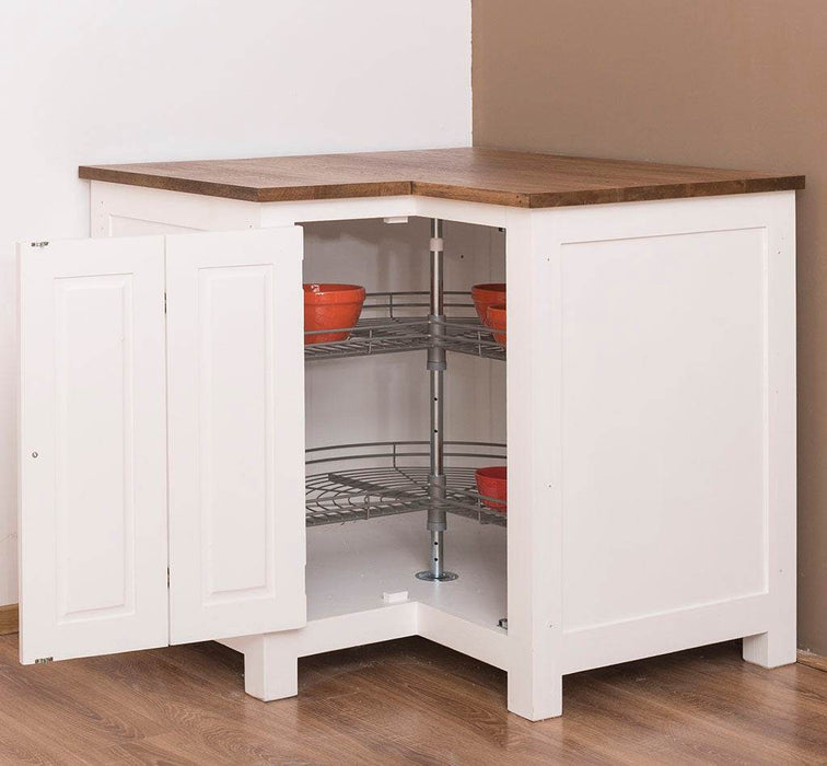 Kücheneckschrank mit Eichenarbeitsplatte - Eckrondell für Pfannen und Töpfe - Eckschrank -