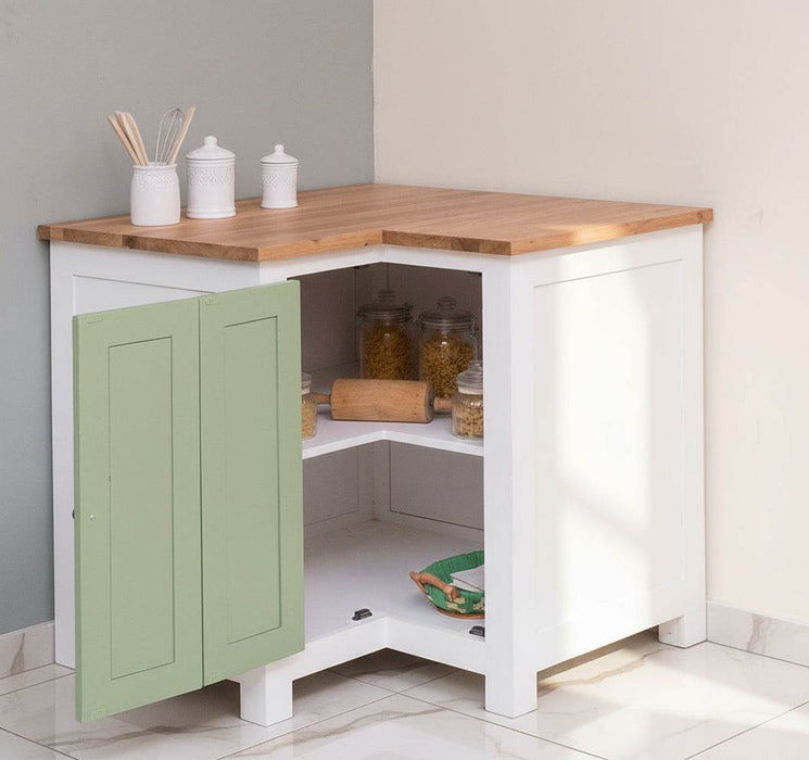 Kücheneckschrank mit Eichenarbeitsplatte - Eckrondell für Pfannen und Töpfe - Eckschrank -