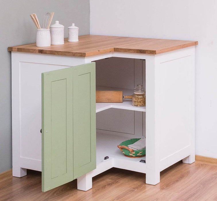 Kücheneckschrank mit Eichenarbeitsplatte - Eckrondell für Pfannen und Töpfe - Eckschrank -