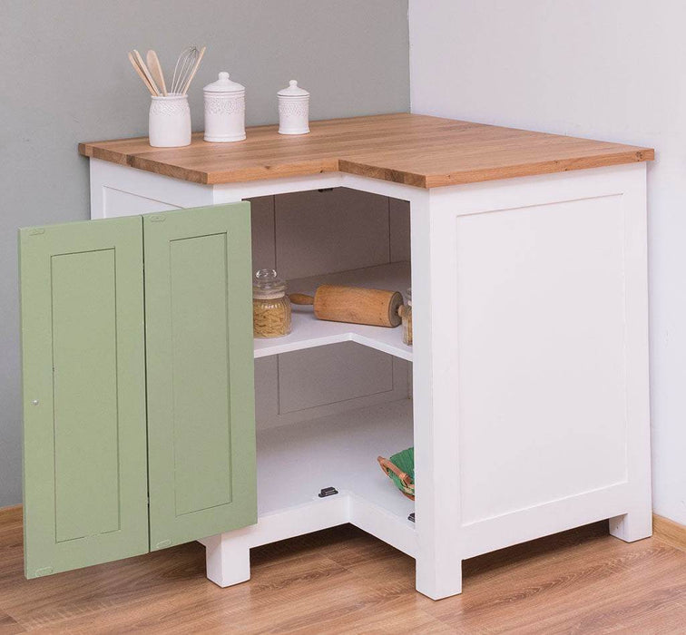 Kücheneckschrank mit Eichenarbeitsplatte - Eckrondell für Pfannen und Töpfe - Eckschrank -