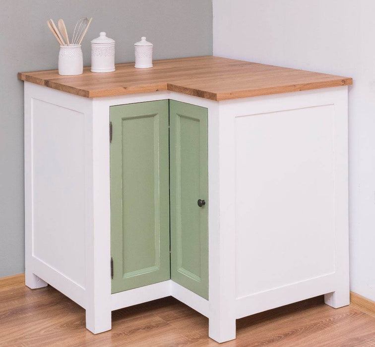 Kücheneckschrank mit Eichenarbeitsplatte - Eckrondell für Pfannen und Töpfe - Eckschrank -