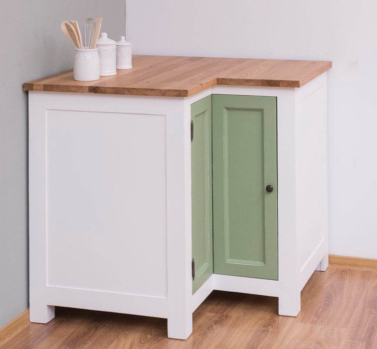 Kücheneckschrank mit Eichenarbeitsplatte - Eckrondell für Pfannen und Töpfe - Eckschrank -