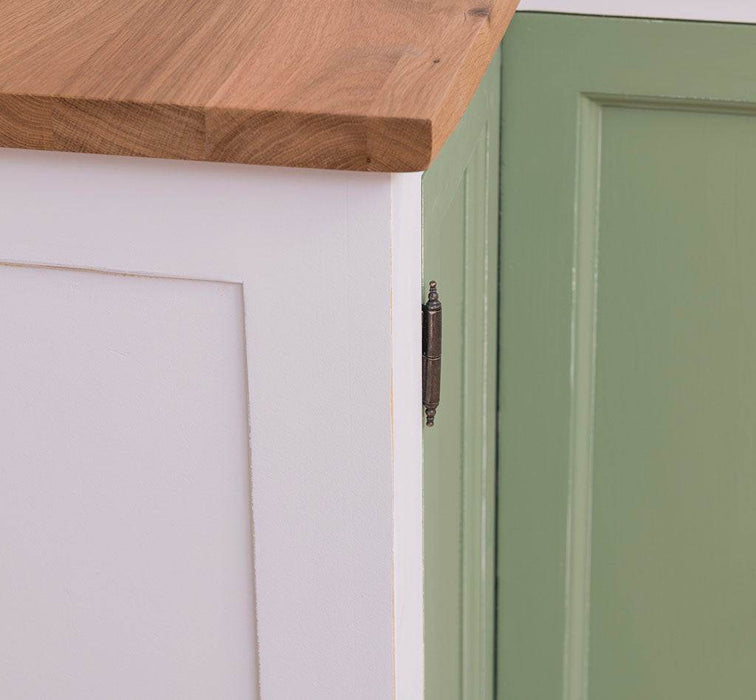 Kücheneckschrank mit Eichenarbeitsplatte - Eckrondell für Pfannen und Töpfe - Eckschrank -