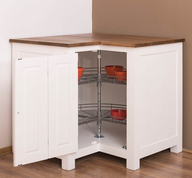 Kücheneckschrank mit Eichenarbeitsplatte - Eckrondell für Pfannen und Töpfe - Eckschrank -