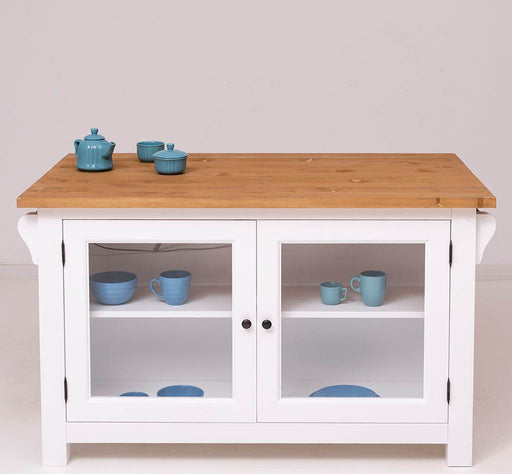 Kücheninsel aus Massivholz mit Glastüren und Theke - Esstisch -