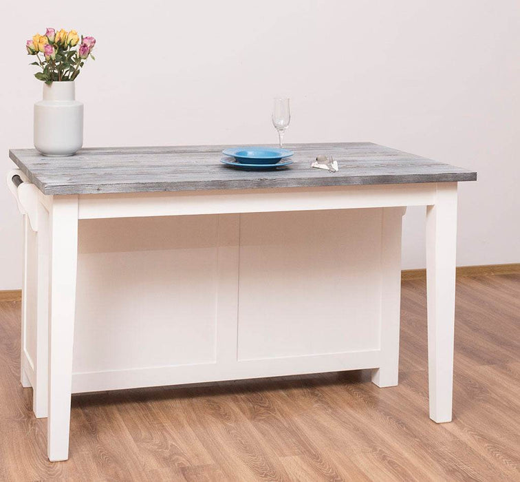 Kücheninsel aus Massivholz mit Glastüren und Theke - Esstisch -