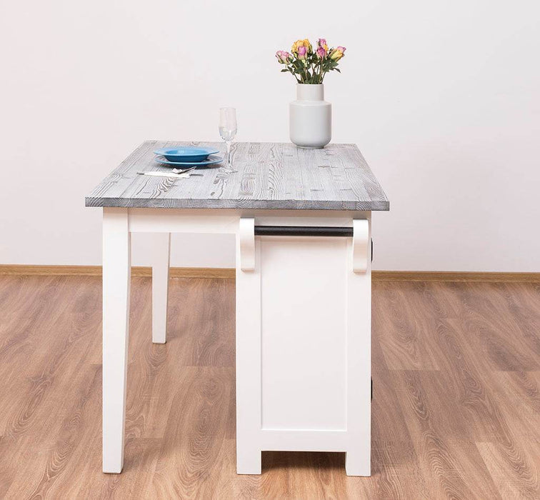 Kücheninsel aus Massivholz mit Glastüren und Theke - Esstisch -