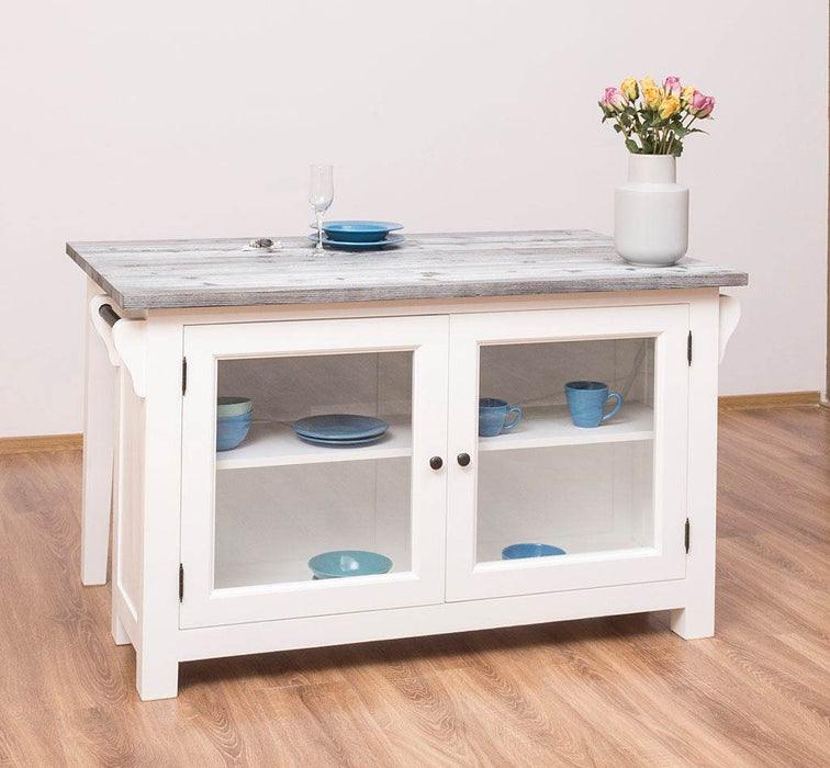 Kücheninsel aus Massivholz mit Glastüren und Theke - Esstisch -