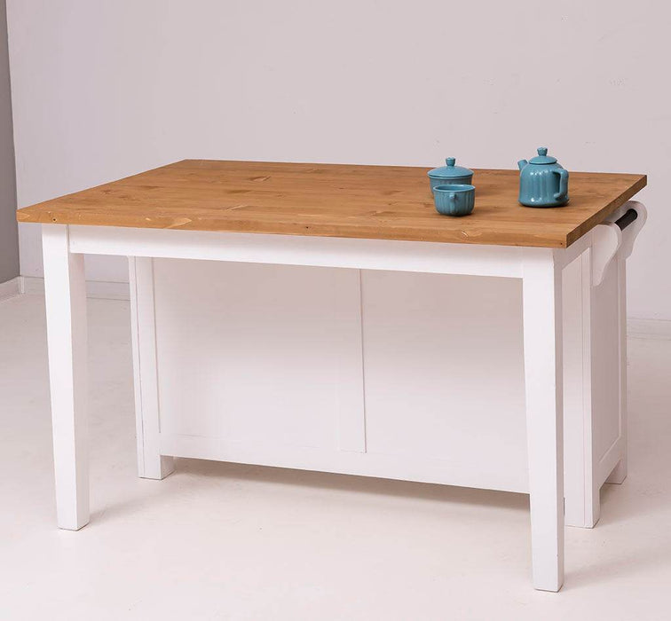 Kücheninsel aus Massivholz mit Glastüren und Theke - Esstisch -