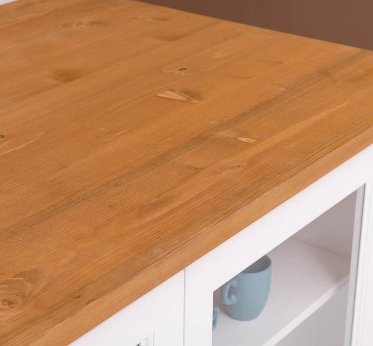 Kücheninsel aus Massivholz mit Glastüren und Theke - Esstisch -