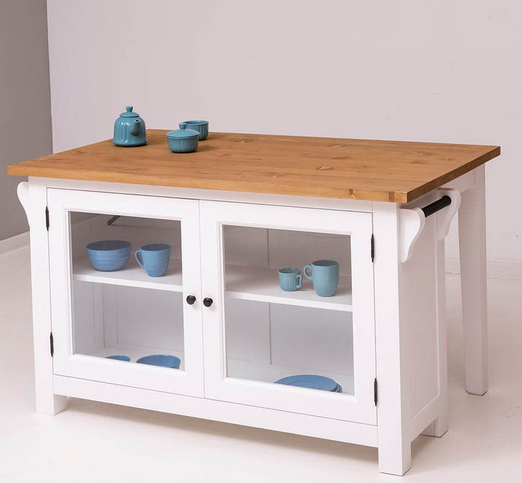 Kücheninsel aus Massivholz mit Glastüren und Theke - Esstisch -