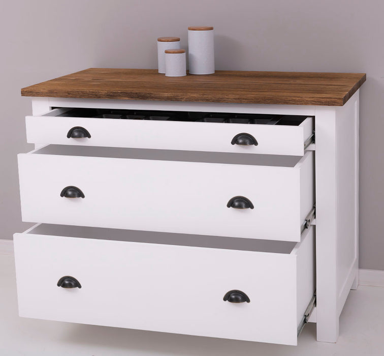 Küchenmodul aus Massivholz | mit 3 Schubladen -  Schrank und Besteckorganizer