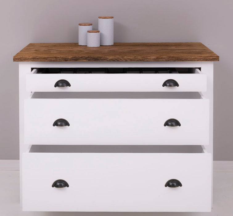 Küchenmodul aus Massivholz | mit 3 Schubladen -  Schrank und Besteckorganizer