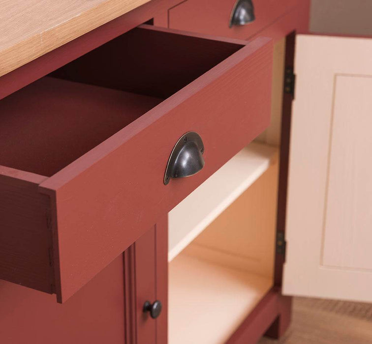 Küchenmodul aus Massivholz mit zwei Schubladen und Eichenplatte -