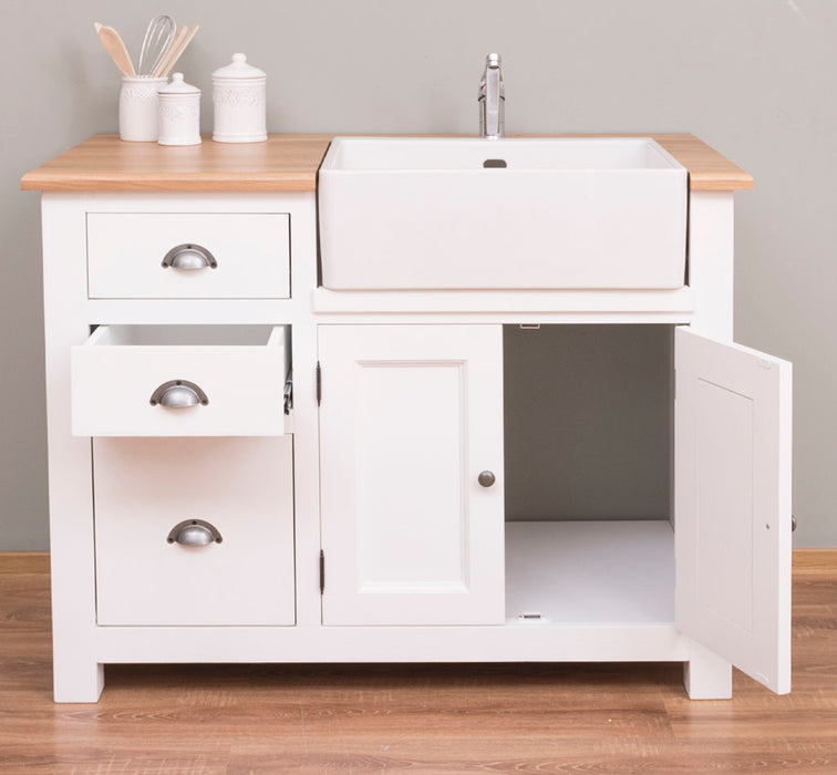 Küchenschrank mit Spülbeckenaussparung aus Massivholz mit 3 Schubladen