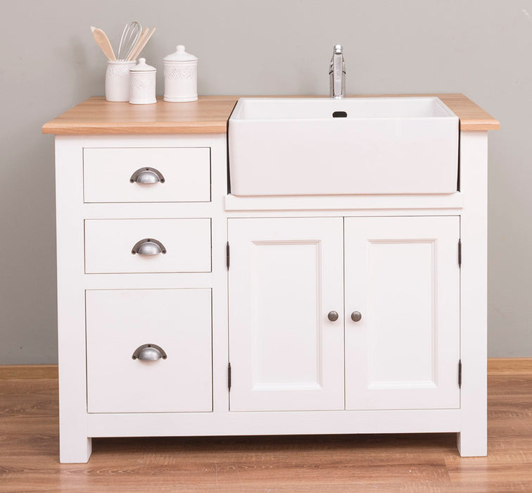 Küchenschrank mit Spülbeckenaussparung aus Massivholz mit 3 Schubladen