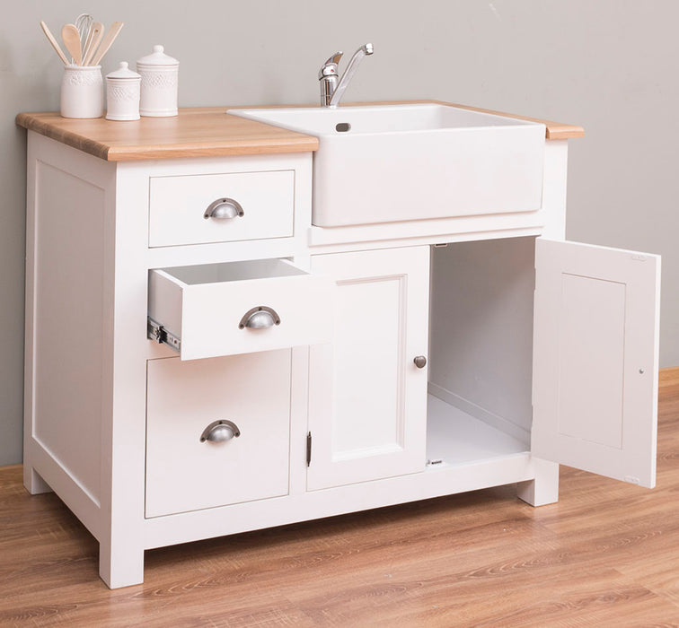 Küchenschrank mit Spülbeckenaussparung aus Massivholz mit 3 Schubladen