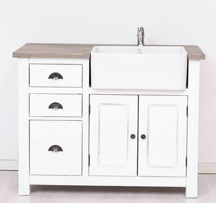 Küchenschrank mit Spülbeckenaussparung aus Massivholz mit 3 Schubladen