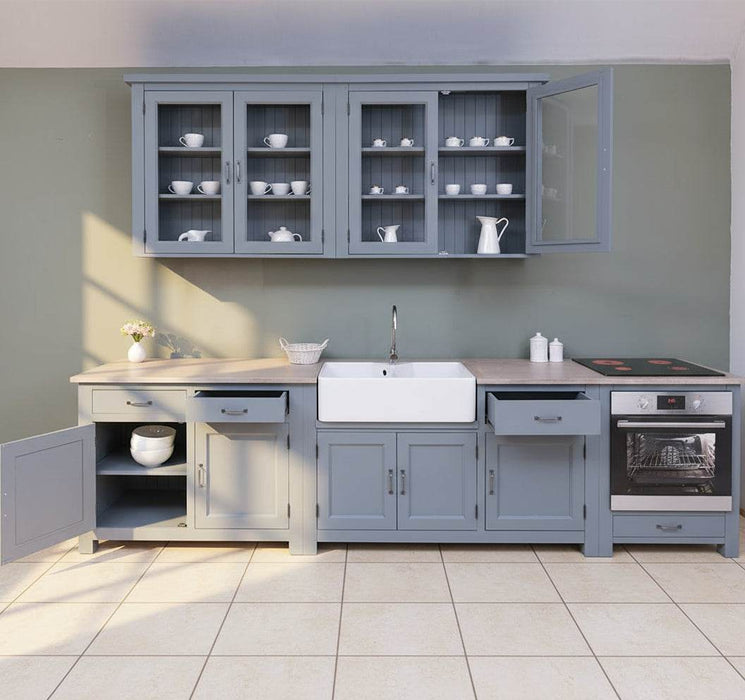 Küchenzeile aus Massivholz Blau Backofenschrank Hängeschrank Spülbecken Vorratsschrank B | Massivholzküche -