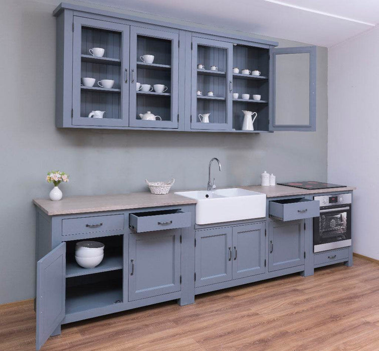 Küchenzeile aus Massivholz Blau Backofenschrank Hängeschrank Spülbecken Vorratsschrank B | Massivholzküche -