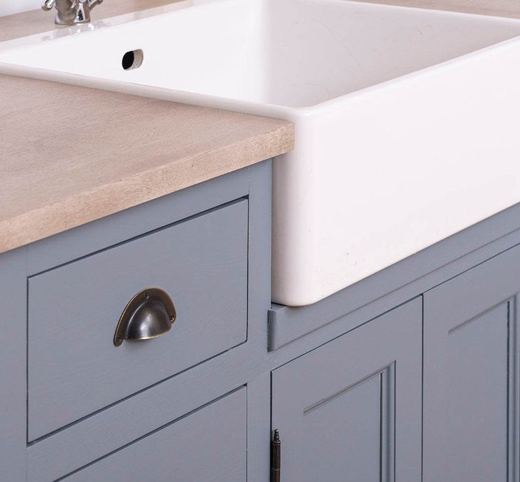 Küchenzeile aus Massivholz in Blau- Backofenschrank Hängeschrank Spülbecken Vorratsschrank | Massivholzküche -