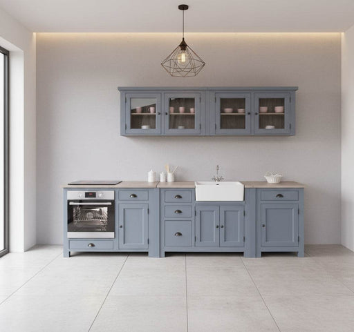 Küchenzeile aus Massivholz in Blau- Backofenschrank Hängeschrank Spülbecken Vorratsschrank | Massivholzküche -