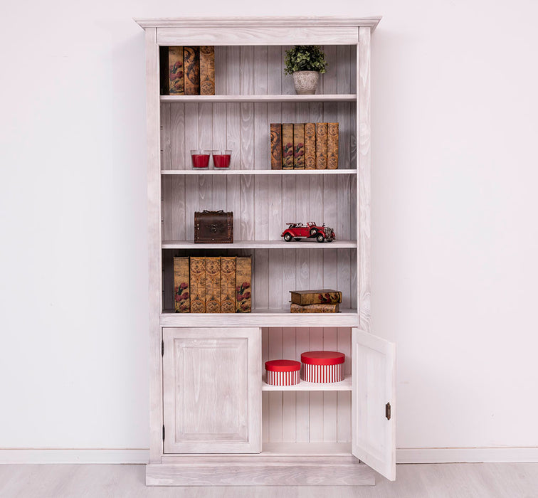 Landhaus Bücherregal aus Massivholz mit Schranktüren  in verschiedenen Farben