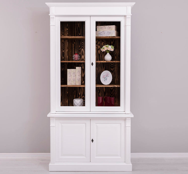 Landhaus Bücherschrank aus Massivholz | 4-türige Vitrine