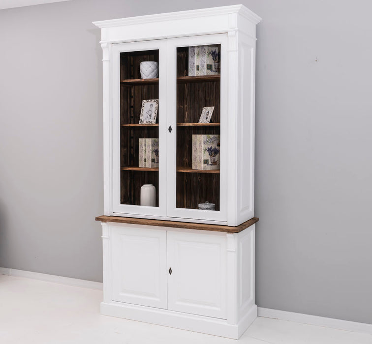 Landhaus Bücherschrank aus Massivholz | 4-türige Vitrine