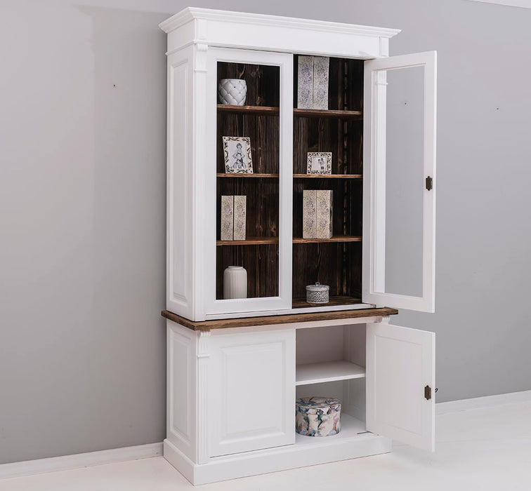 Landhaus Bücherschrank aus Massivholz | 4-türige Vitrine