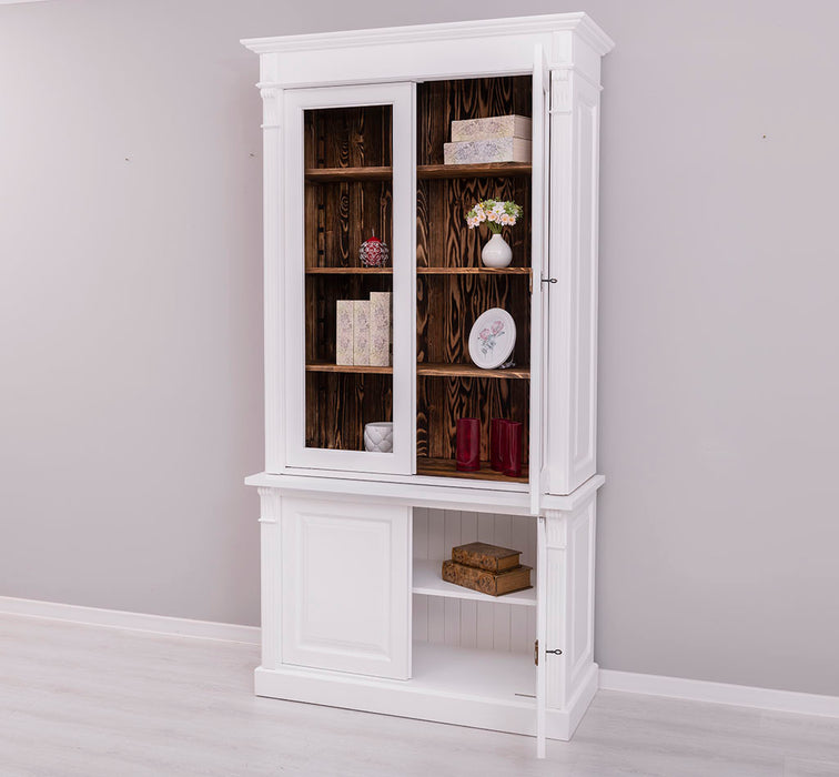 Landhaus Bücherschrank aus Massivholz | 4-türige Vitrine