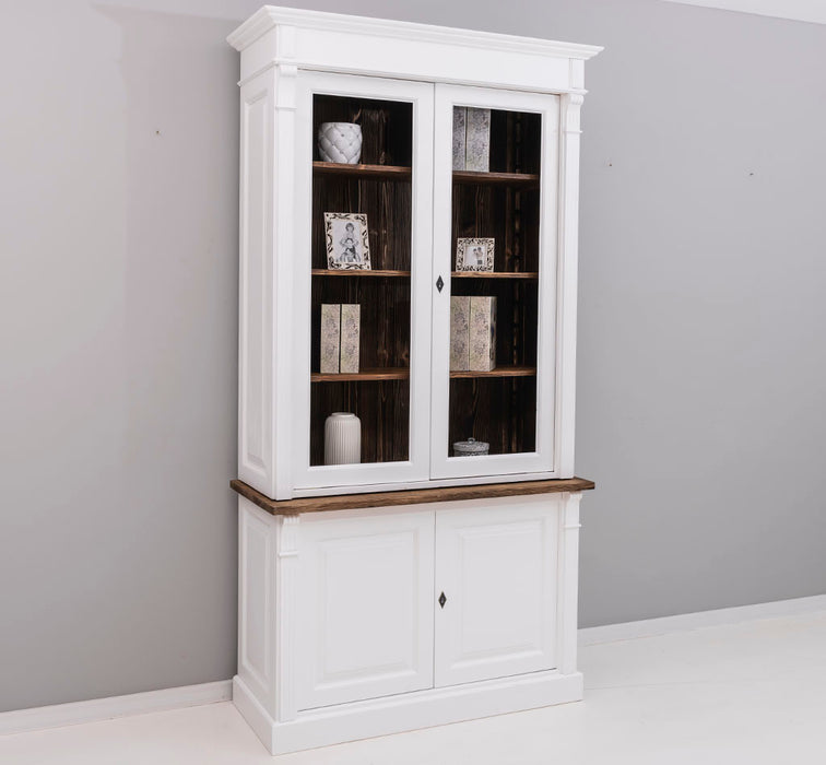 Landhaus Bücherschrank aus Massivholz | 4-türige Vitrine